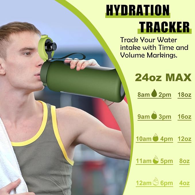 ANOTION 40OZ Glass Water Bottle, Large Sports Water Bottle with Dual-Drink Lid Clear Leakproof Glass Bottles with Straw, Motivational Jug with Silicone Sleeve and Time Marker for Travel Gym-Green