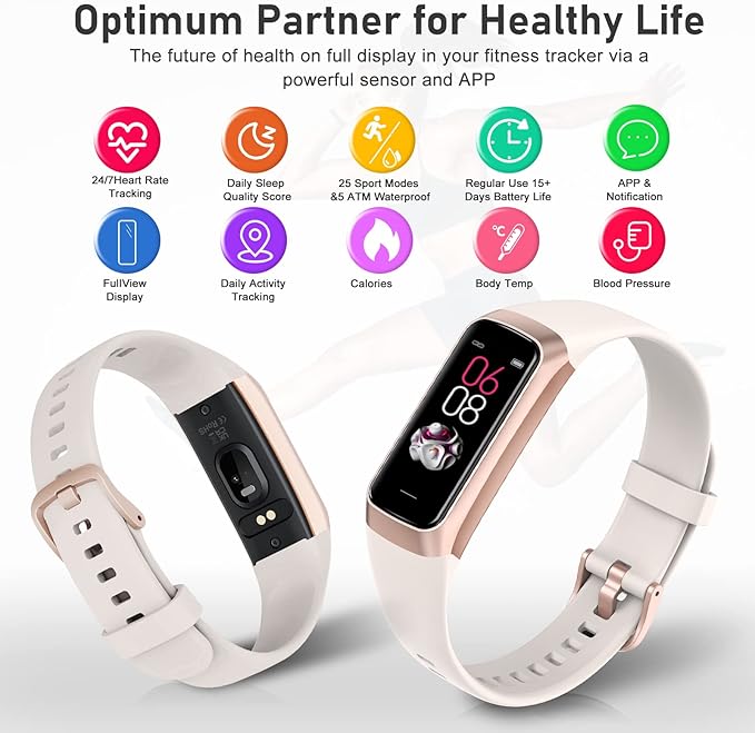 Fitness Tracker with Step Counter/Calories/Stopwatch, Activity Tracker, Health Tracker with Heart Rate Monitor, Sleep Tracker,1.10''AMOLED Touch Color Screen, Pedometer Watch for Women Men