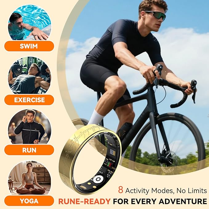 Ultra Smart Ring for Women Men,Health Fitness Tracker with Sleep/Blood Pressure/Oxygen Monitoring, Heart Rate & Activity Tracking,IP68 Waterproof, 5+Day Battery,No Subscription Fee 1-Gold 7 FRAY