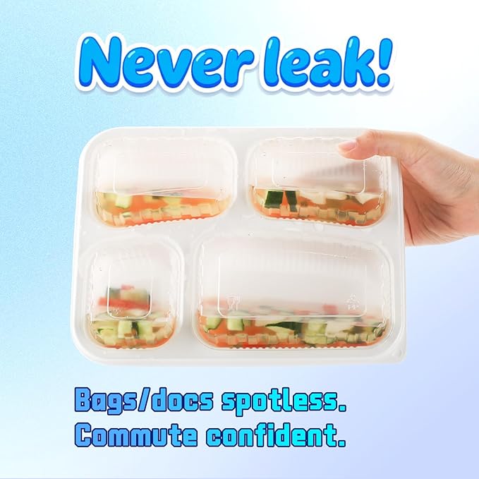 YANGRUI Food Containers with Lid 40 Pack 34 oz - Reusable Shrink Wrap 4 Compartment Leakproof Takeout | BPA Free Flexible PP Plastic Container | Dishwasher & Microwave Safe Hotel Grade White To Go Box