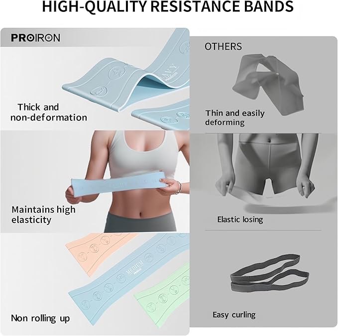 PROIRON Silicone Resistance Bands for Legs Booty Non Slip, Non-Rolling-Up Loop Bands for Exercise, Skin-Friendly Mini Bands with Postures, Resistance Loop for Women Yoga, Pilates Workouts, Set of 3