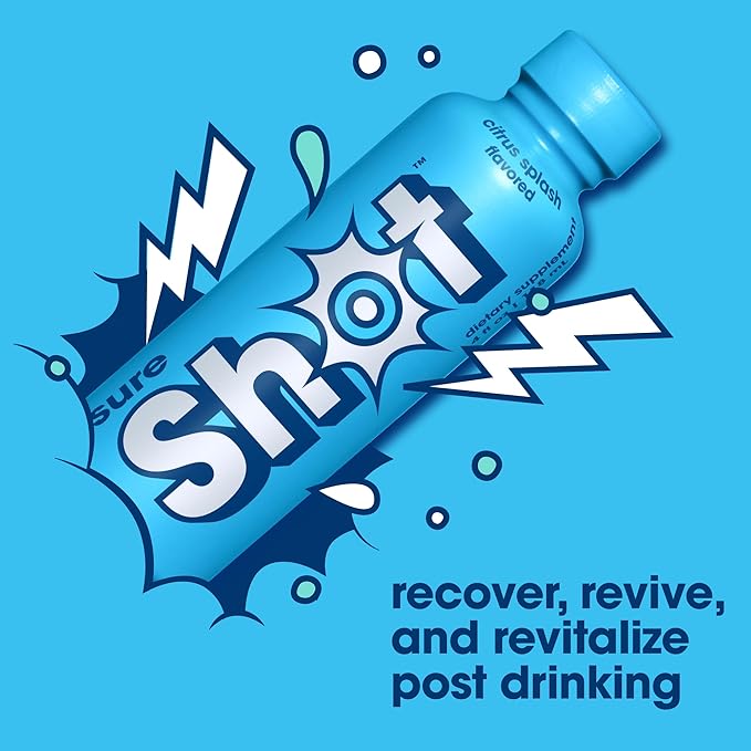 Sure Shot Recovery Drink, Citrus Splash (6 Pack) - Feel Better After Drinking, Wake Up Refreshed - Premium Hydration Beverage with Electrolytes & Vitamins for Liver & Gut Support, Energy & Focus, 4 Oz