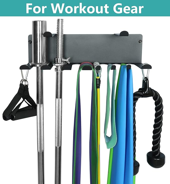 Multi-Purpose Gym Storage Rack Resistance Bands Holder Home Gym Accessories Storage Fitness Bands Rack Heavy Duty Hooks for Resistance Bands, Straps, Jump Ropes, Foam Rollers, Chains