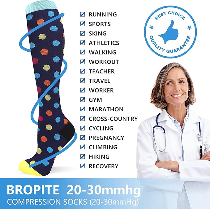 bropite Compression Socks for Women & Men Circulation-Support Knee High Socks 20-30 mmhg-Best for Running,Medical,Nurse,Travel