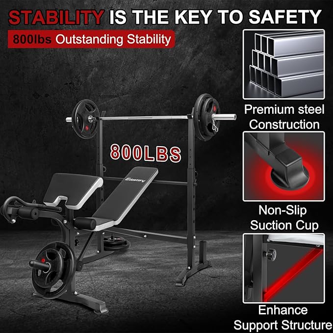 Edostory Olympic adjustable Weight Bench Set, Workout Equipment for Home Workouts, Bench Press with Preacher Curl, Leg Developer, Home Gym Full Body Workout