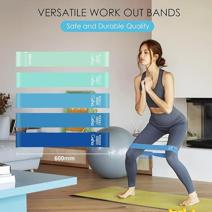 GOCHA | Resistance Bands Set (5 Pack) - Premium Natural Latex Loop Bands for Strength Training, Home Workouts, Physical Therapy, Yoga - Exercise Bands with Carry Bag (X-Light to X-Heavy)