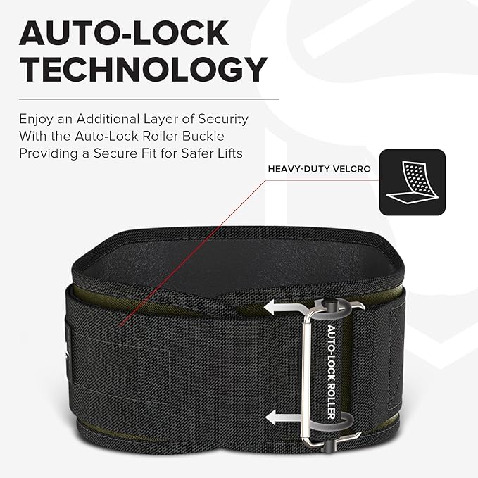 Weightlifting Belt For Men and Women - 6 Inch Auto-Lock Weight Lifting Back Support, Workout Back Support for Lifting, Fitness, Cross Training and Powerlifitng