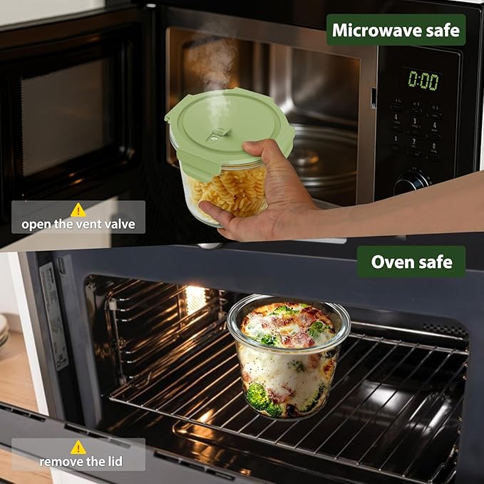 23oz Glass Meal Prep Containers with Lids, Airtight 3-Cup Glass Storage Containers Set, Heat-Resistant BPA-Free for Soup, Leftover, Microwave, Dishwasher, Fridge and Freezer Safe (4 Packs)