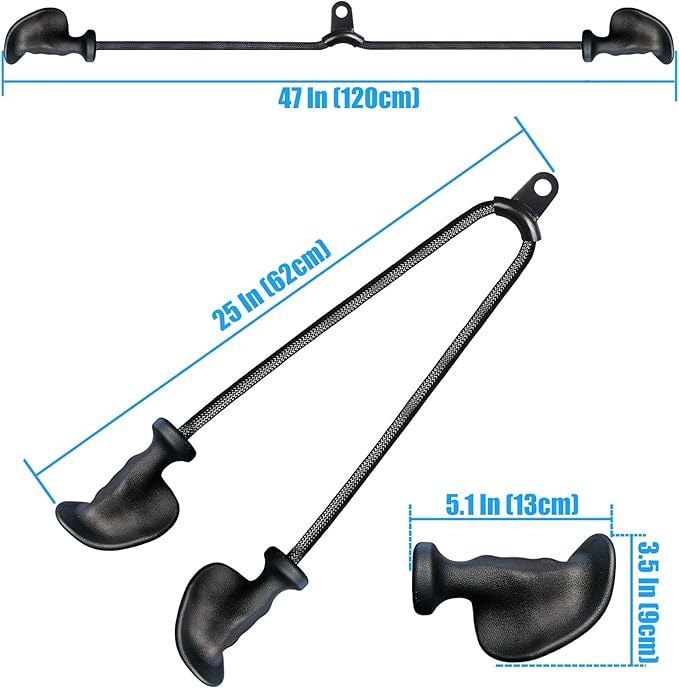 Ergonomic Tricep Rope Pulldown Attachments, Upgraded 27 32 40 & 47 Inch Extra Long Triceps Rope Cable Attachments for Gym, LAT Pull Down Bar for Cable Machine, Tricep Workout Cable Attachments