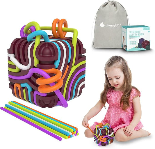 3D Silicone Sensory Fidget Cube for Autism & ADHD - FDA Food Grade Silicone Travel Toys for Kids and Adults, Quiet Stress & Anxiety Relief with 15 pcs 5 Color Strings & Carry Pouch