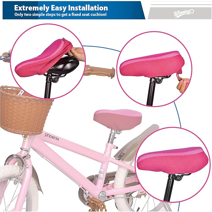 Gel Kids Bike Seat Cushion Cover, Anti-Slip Child Bike Seat Cover Comfortable Adjustable Small Bicycle Saddle Pad, 9'' X 6''