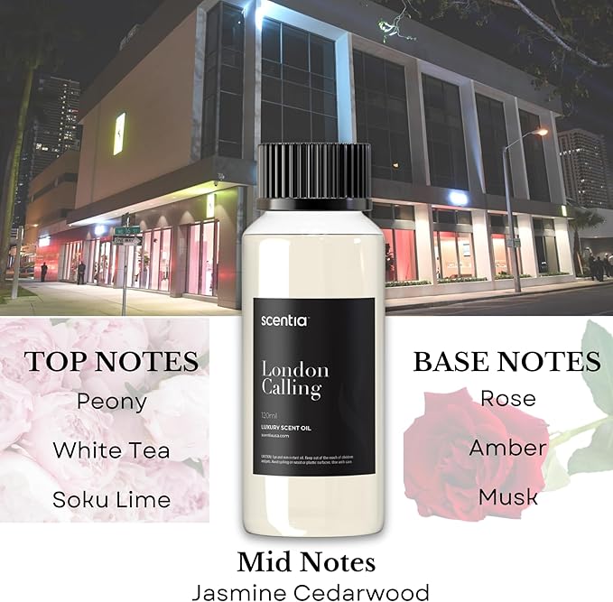 Hotel Diffuser Oil Inspired by Ferrari - 120 ml 4.06 fl oz - Fragrance Oil Blend White Tea, Cedarwood & Soku Lime for Aromatherapy Diffusers and Humidifiers - London Calling, Mothers Day Gift