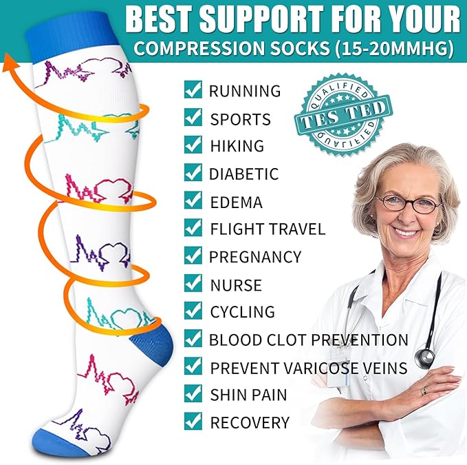 BLUEENJOY Copper Compression Socks for Women & Men (6 pairs) - Best Support for Nurses, Running, Hiking, Recovery