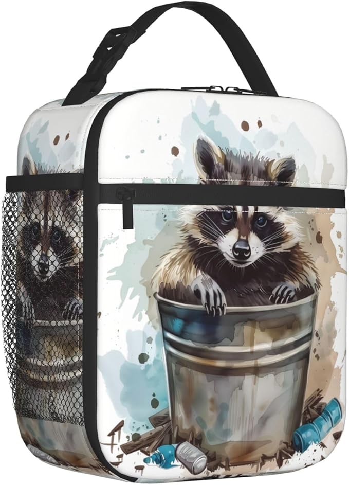 Insulated Lunch Box for Women Men, Raccoon Lunch Box Reusable Portable Lunch Bag Cooler Tote Waterproof Lunch Container for Office Picnic Work Travel Hiking