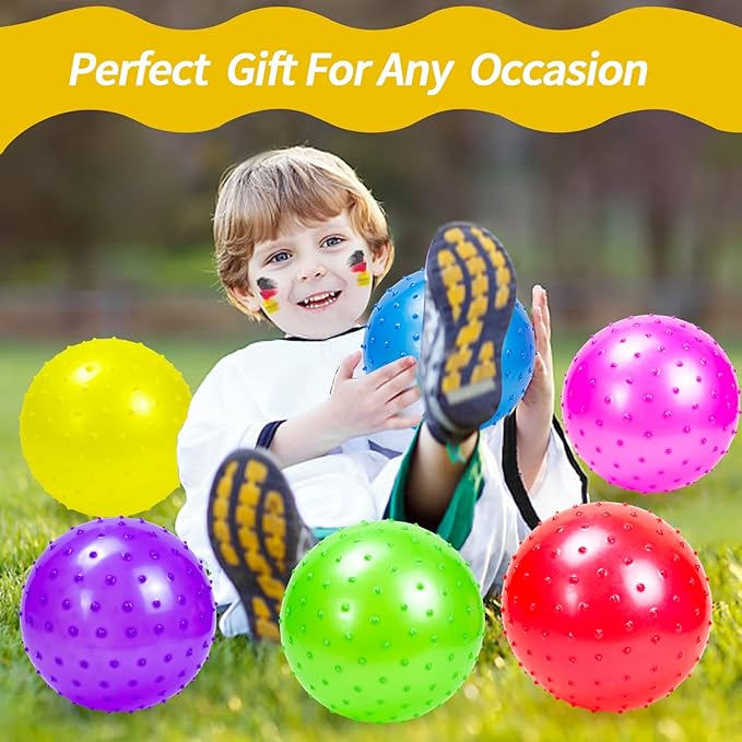 Hymaz 20Pcs Bouncy Balls for Kids Toddlers, 9 Inch Sensory Balls Spiky Massage Stress Ball Bulk with Air Pump, Indoor Outdoor Adult Sports Sensory Toys & Kids Fun Beach Party Favors