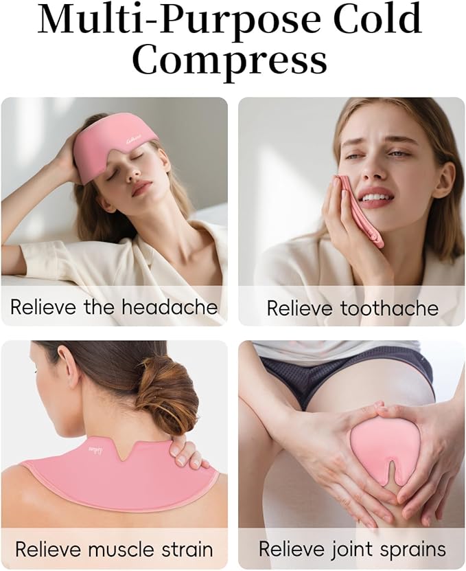 Cooling Eye Mask for Puffy Eyes, Headache and Migraine Relief Gel Eye Mask, for Headache, Puffiness, Eye Strain, Sinusitis & Post-Surgery Care – Large Soft Reusable Cold Eye Compress, Light Pink