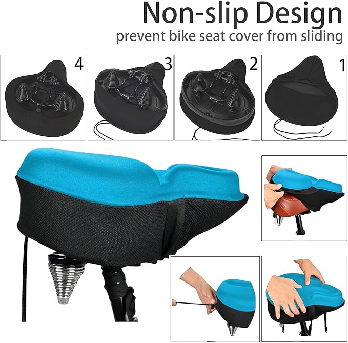 DAWAY Comfortable Bike Seat Cover - Silicone Gel & Memory Foam Padded Bike Seat Cushion for Men Women - Soft Bicycle Saddle Cover for Peloton, Stationary Exercise, Mountain Road Bikes - XL/Large/Small