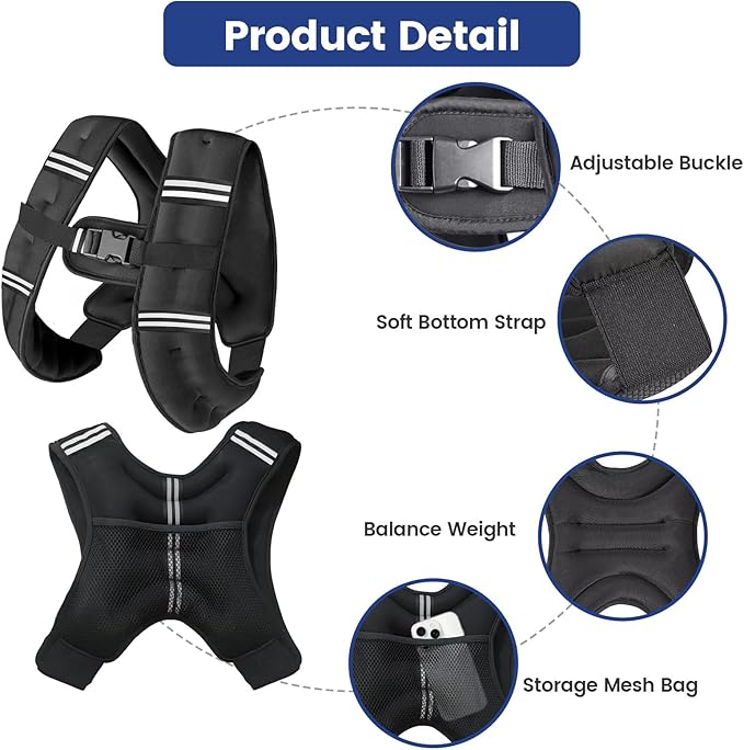 Zikopomi Weighted Vest Woman Man, 6lb/8lb/12lb/16lb/20lb/25lb/30lb Weight Vest with Reflective Stripes for Workout, Strength Training, Running, Fitness, Muscle Building, Weight Loss, Rucking Vest