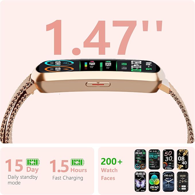 Health Fitness Tracker, Smart Watch with 24/7 Heart Rate and Blood Pressure Monitor, Activity Tracker with Blood Oxygen, 120 Sport Mode Waterproof Sleep Tracker for Women Men (Pink Gold)