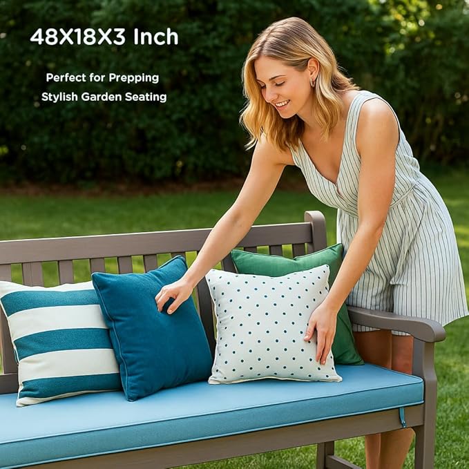 Codi Outdoor Bench Cushion 48 inch, Double Waterproof Patio Furniture Cushions Replacement for Swing, Porch, Couch, 48x18x3'', Teal Blue