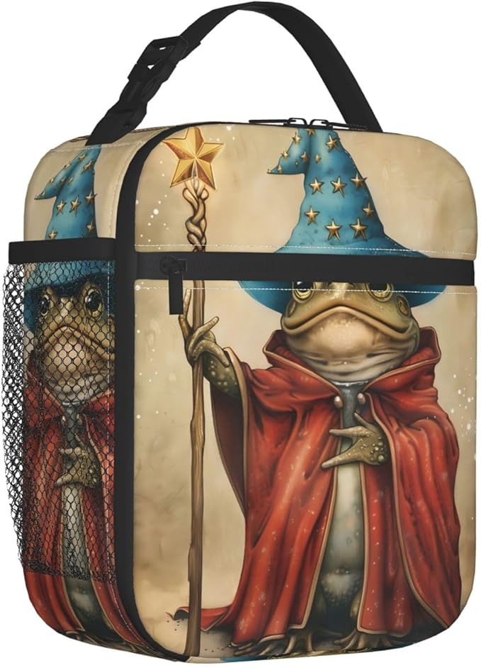 Frog Polyester Lunch Box for Kids Teen,Cool Reusable Thermal Lunch Bag for Adult Women,Animal Insulated Tote Cooler Bags for School,Work,Picnic,Travel,Enchanting Wizardry Theme