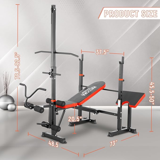 1500LBS 8 in 1 Olympic Weight Bench Set with Leg Extension/Curl and Preacher Curl, Bench Press Set and barbell Rack with Safety Bar Catches, Foldable Workout Benches for Home(US Stock)