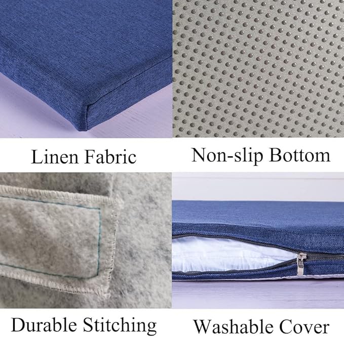 Bench Seat Memory Foam Chair Pads Non-Slip Rubber Back Indoor Swing/Settee Cushion 40 x 16 inch, Blue