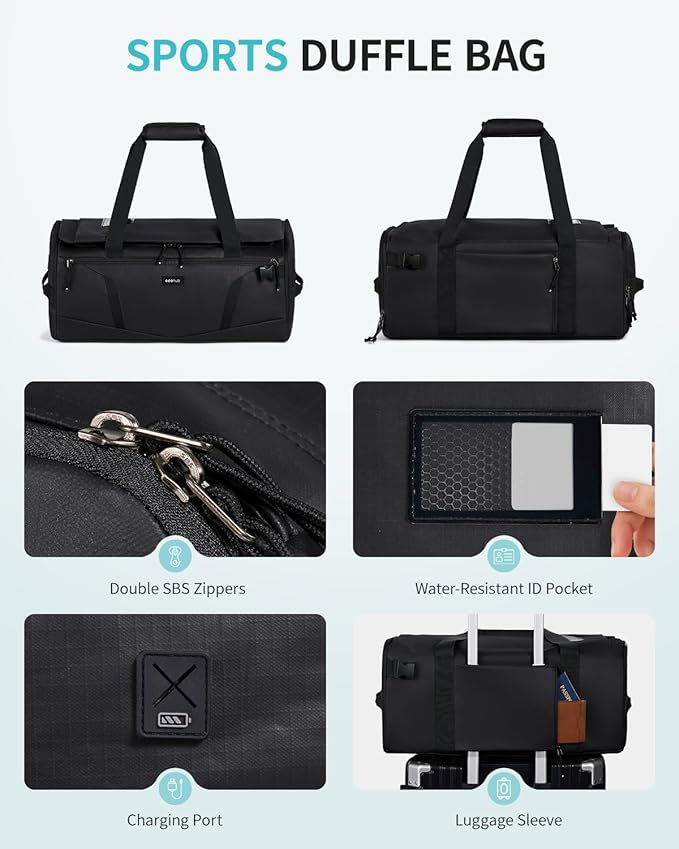 ECOHUB 40L Gym Bag for Women Men Water Resistant Sports Duffle Bag with Shoes Compartment& Wet Pocket, Travel Weekender Camping Backpack