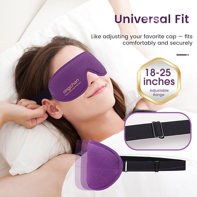 ringchan Full Blackout Sleep Mask for Meditation & Yoga – Soft, Skin-Friendly & Zero-Pressure on Eyelids – Ideal for Sleep, Travel & Relaxation – Deep Lavender Purple