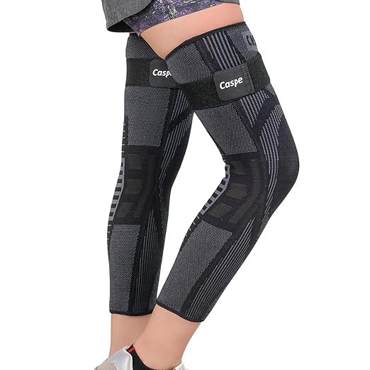 Caspe 2 Pack Full Leg Compression Sleeve for Men & Women with Strap – 3D Knit Support for Thigh, Knee & Calf – Non-Slip, Breathable Leg Compression for Sports, Recovery (Medium)