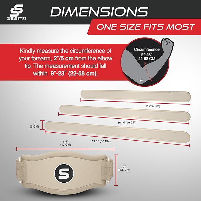 Sleeve Stars Tennis Elbow Brace for Women - Adjustable Tennis Strap, Golfers Elbow Brace for Men, Counterforce for Tennis Elbow for Tendonitis Relief, Fits 9"-23" (Single/Beige)