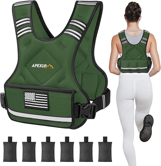 APEXUP Adjustable Weighted Vest, 4-10lb/12-18lb/20-32lb Vest with 6 Ironsand Weights and Large Pocket, Weight Vest for Men Women Strength Training, Running, Walking