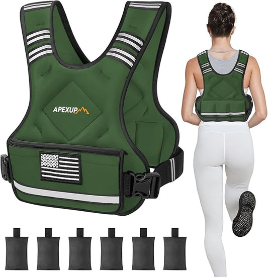 APEXUP Adjustable Weighted Vest, 4-10lb/12-18lb/20-32lb Vest with 6 Ironsand Weights and Large Pocket, Weight Vest for Men Women Strength Training, Running, Walking