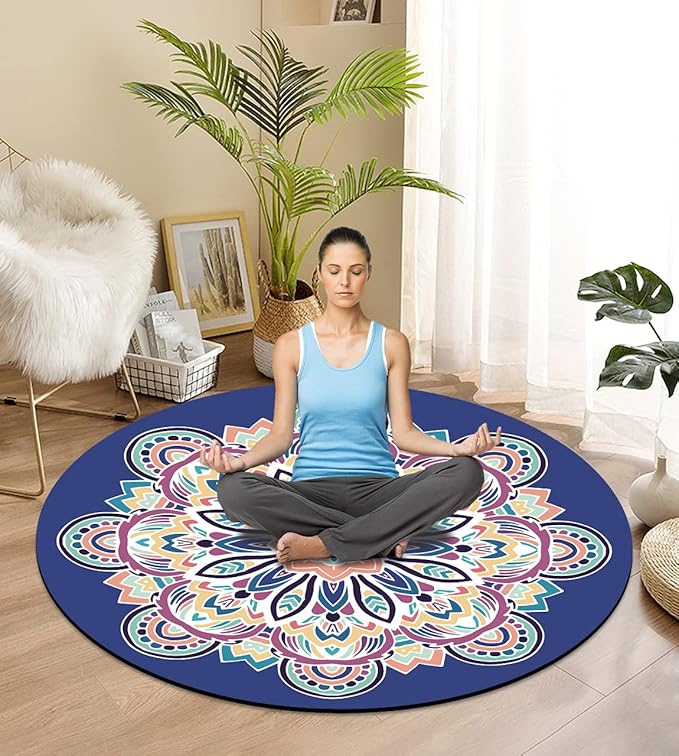 Round Meditation Pilates Yoga Mat Luxury Suede Large Yoga Mat Natural Rubber Non-Slip Base is ery Suitable for Meditation, Stretching, Yoga Environmental Protection, Fitness Exercise, Home and Outdoor. 140CM Diameter