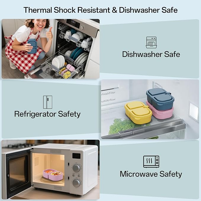 3 Pack Silicone Snack Containers with Lids – Reusable Double Compartment Snack Box, 8oz Mini Food Storage Containers for Sauce, Dip, Salad – Portable, Dishwasher & Microwave Safe