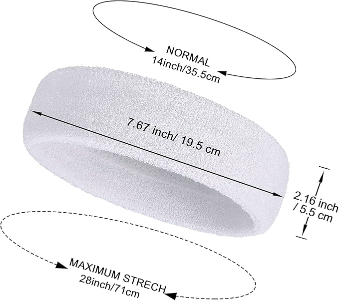 Bememo 12 Pcs Sweatbands Sport Headbands for Men & Women Basketball Headband Sport Competitions Sweat Headbands Running Terry Cloth Moisture Wicking for Yoga,Tennis,Gym,Exercise