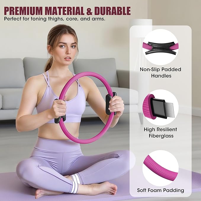 Pilates Ring Set - 14" Magic Circle with Yoga Ball & Resistance Bands – Home Workout Equipment for Women, Toning & Core Sculpting Essentials Kit