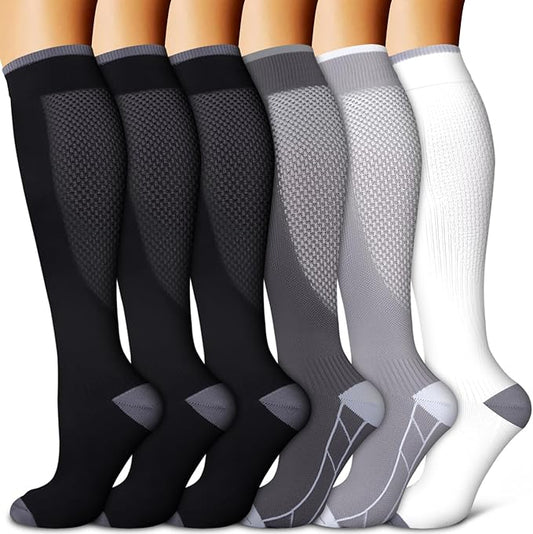 BLUEENJOY Copper Compression Socks for Women & Men (6 pairs) - Best Support for Nurses, Running, Hiking, Recovery
