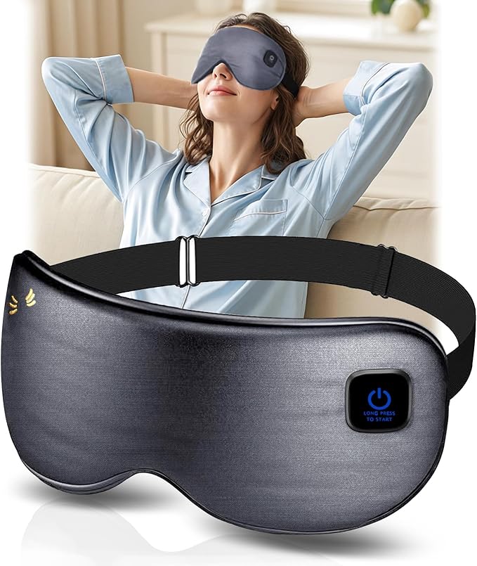 Silk Cordless Heated Eye Mask for Dry Eyes, Light Blocking Warm Eye Compress, Improved Sleep, with 3 Heat Settings, Washable Heating Pad for Migraine, Travel, Rechargeable, Men Women
