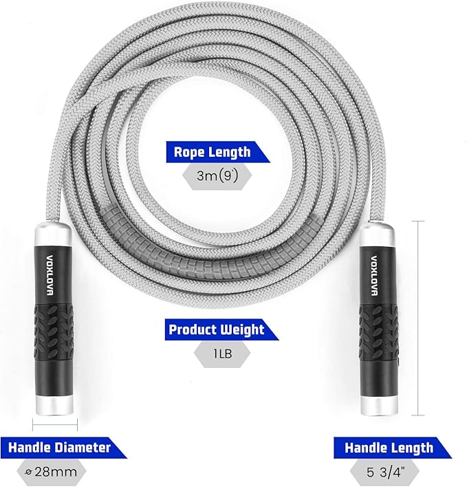 Weighted Rope - 1LB Heavy Jump Rope for Men Women Fitness Workouts, Non-Slip Aluminum Handles, Premium Skipping Rope for Exercise, Adjustable Length 9MM Solid PVC/Cotton Rope