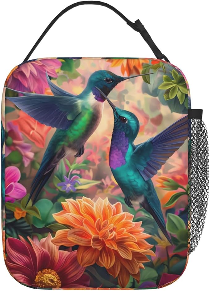 Insulated Lunch Box for Women Men, Hummingbird Floral Lunch Box Reusable Portable Lunch Bag Cooler Tote Waterproof Lunch Container for Office Picnic Work Travel Hiking,Hummingbird