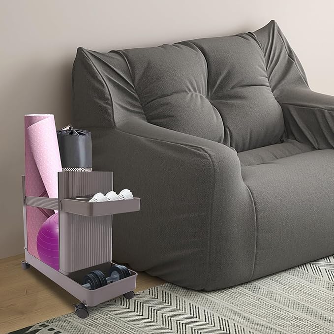 Weight Rack Stand with Wheels, ABS Workout Equipment Storage Rack with Tray, Yoga Mat, Dumbbells & Foam Rollers Storage Organizer, for Home, Hotel, Commercial Gym (Gray)