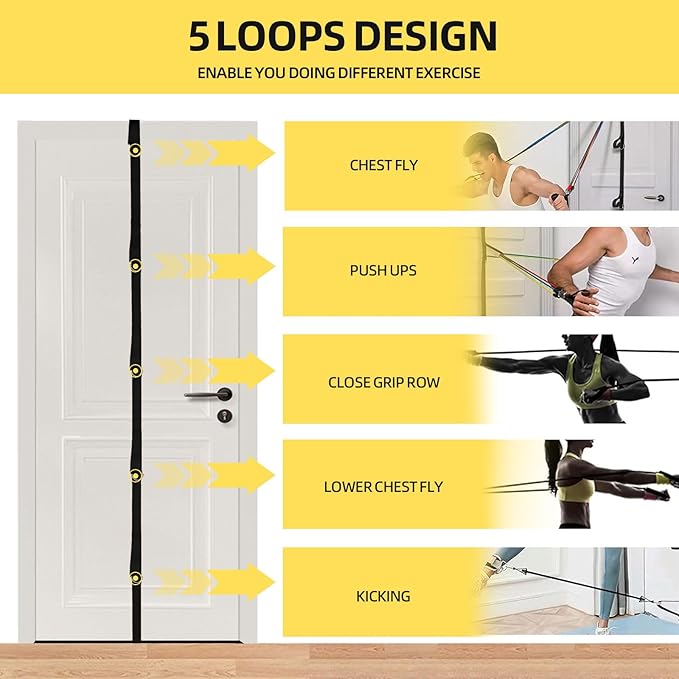 Door Anchor Strap and Resistance Bands for Working Out with Handles, Strength Training Equipment Exercise Bands for Full Body Workout, Non-Slip Multi Point Attachment for Home Gym Fitness