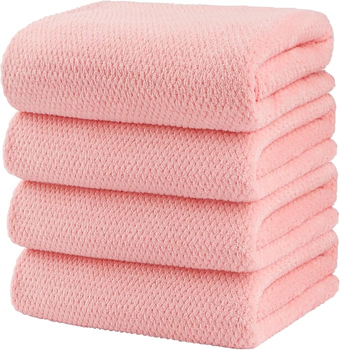 HOMEXCEL Bath Towels Pack of 4, (27 x 54 Inches) Microfiber Ultra Soft Highly Absorbent Bath Towel Set, Lightweight and Quick Drying Towels for Body, Sport, Yoga, SPA, Fitness, Pink