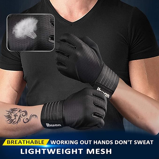ihuan Workout Gloves for Men Full-Finger: Weight Lifting for Men, Gym Full Hand Gloves for Weightlifting, Deadlift