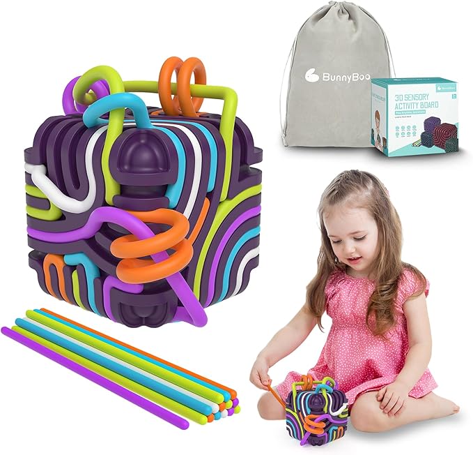 3D Silicone Sensory Fidget Cube for Autism & ADHD - FDA Food Grade Silicone Travel Toys for Kids and Adults, Quiet Stress & Anxiety Relief with 15 pcs 5 Color Strings & Carry Pouch