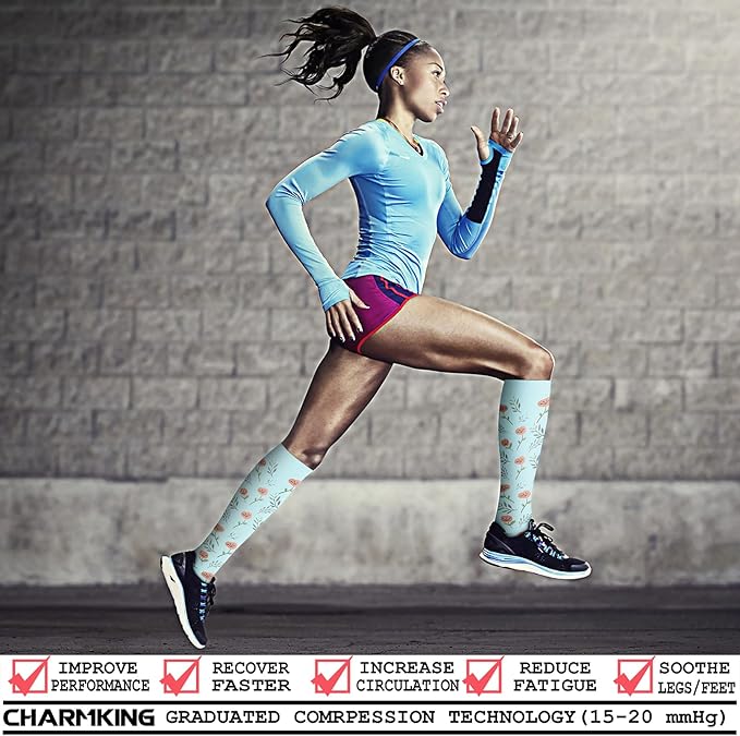 CHARMKING Compression Socks for Women & Men Circulation (8 Pairs) 15-20 mmHg is Best Support for Athletic Running,Hiking