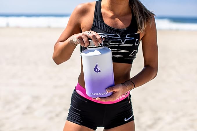 HYDRO CELL Stainless Steel Insulated Water Bottle with Straw - For Cold & Hot Drinks - Metal Vacuum Flask with Screw Cap and Modern Leakproof Sport Thermos for Adults (Lavender/White 64oz)
