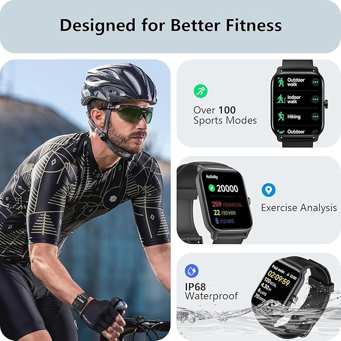 Tensky Smart Watch for Men Android & iPhone, Alexa Built-in, 1.8" Fitness Tracker with Answer/Make Call, IP68 Waterproof/SpO2/Heart Rate/Sleep/Monitor, Activity Tracker for 100+Sport Modes