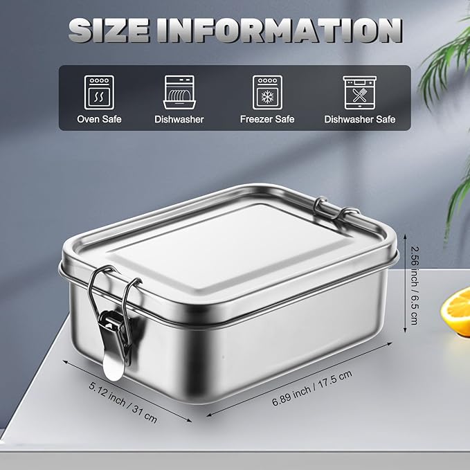 Umigy 4 Pcs Stainless Steel Food Containers Metal Bento Lunch Box Stainless Steel Food Storage Containers, Lockable Clips to Leak Proof, Reusable Dishwasher Snack Boxes for Work (1000ml)